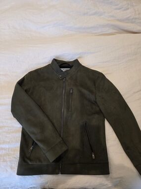 Men's Olive Suede-Style Bomber Jacket